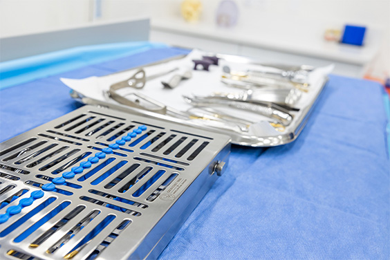 Dental instruments on tray in treatment room